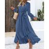 imageBTFBM Long Sleeve Maxi Dresses for Women V Neck Swiss Dot Boho Flowy Slit Cocktail Wedding Guest Dress Fall Clothes 2025Blue