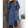 imageBTFBM Long Sleeve Maxi Dresses for Women V Neck Swiss Dot Boho Flowy Slit Cocktail Wedding Guest Dress Fall Clothes 2025Blue