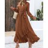 imageBTFBM Long Sleeve Maxi Dresses for Women V Neck Swiss Dot Boho Flowy Slit Cocktail Wedding Guest Dress Fall Clothes 2025Brown