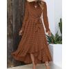 imageBTFBM Long Sleeve Maxi Dresses for Women V Neck Swiss Dot Boho Flowy Slit Cocktail Wedding Guest Dress Fall Clothes 2025Brown