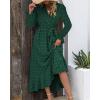 imageBTFBM Long Sleeve Maxi Dresses for Women V Neck Swiss Dot Boho Flowy Slit Cocktail Wedding Guest Dress Fall Clothes 2025Dark Green