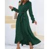 imageBTFBM Long Sleeve Maxi Dresses for Women V Neck Swiss Dot Boho Flowy Slit Cocktail Wedding Guest Dress Fall Clothes 2025Dark Green