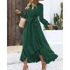 imageBTFBM Long Sleeve Maxi Dresses for Women V Neck Swiss Dot Boho Flowy Slit Cocktail Wedding Guest Dress Fall Clothes 2025Dark Green