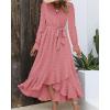 imageBTFBM Long Sleeve Maxi Dresses for Women V Neck Swiss Dot Boho Flowy Slit Cocktail Wedding Guest Dress Fall Clothes 2025Light Pink