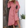 imageBTFBM Long Sleeve Maxi Dresses for Women V Neck Swiss Dot Boho Flowy Slit Cocktail Wedding Guest Dress Fall Clothes 2025Light Pink