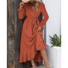 imageBTFBM Long Sleeve Maxi Dresses for Women V Neck Swiss Dot Boho Flowy Slit Cocktail Wedding Guest Dress Fall Clothes 2025Orange