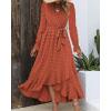 imageBTFBM Long Sleeve Maxi Dresses for Women V Neck Swiss Dot Boho Flowy Slit Cocktail Wedding Guest Dress Fall Clothes 2025Orange