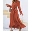 imageBTFBM Long Sleeve Maxi Dresses for Women V Neck Swiss Dot Boho Flowy Slit Cocktail Wedding Guest Dress Fall Clothes 2025Orange