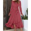 imageBTFBM Long Sleeve Maxi Dresses for Women V Neck Swiss Dot Boho Flowy Slit Cocktail Wedding Guest Dress Fall Clothes 2025Pink