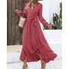 imageBTFBM Long Sleeve Maxi Dresses for Women V Neck Swiss Dot Boho Flowy Slit Cocktail Wedding Guest Dress Fall Clothes 2025Pink