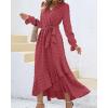 imageBTFBM Long Sleeve Maxi Dresses for Women V Neck Swiss Dot Boho Flowy Slit Cocktail Wedding Guest Dress Fall Clothes 2025Pink