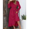 imageBTFBM Long Sleeve Maxi Dresses for Women V Neck Swiss Dot Boho Flowy Slit Cocktail Wedding Guest Dress Fall Clothes 2025Rose Red