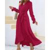 imageBTFBM Long Sleeve Maxi Dresses for Women V Neck Swiss Dot Boho Flowy Slit Cocktail Wedding Guest Dress Fall Clothes 2025Rose Red