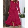 imageBTFBM Long Sleeve Maxi Dresses for Women V Neck Swiss Dot Boho Flowy Slit Cocktail Wedding Guest Dress Fall Clothes 2025Rose Red