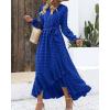 imageBTFBM Long Sleeve Maxi Dresses for Women V Neck Swiss Dot Boho Flowy Slit Cocktail Wedding Guest Dress Fall Clothes 2025Royal Blue