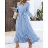 imageBTFBM Long Sleeve Maxi Dresses for Women V Neck Swiss Dot Boho Flowy Slit Cocktail Wedding Guest Dress Fall Clothes 2025Sky Blue