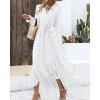 imageBTFBM Long Sleeve Maxi Dresses for Women V Neck Swiss Dot Boho Flowy Slit Cocktail Wedding Guest Dress Fall Clothes 2025White