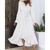 imageBTFBM Long Sleeve Maxi Dresses for Women V Neck Swiss Dot Boho Flowy Slit Cocktail Wedding Guest Dress Fall Clothes 2025White