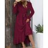 imageBTFBM Long Sleeve Maxi Dresses for Women V Neck Swiss Dot Boho Flowy Slit Cocktail Wedding Guest Dress Fall Clothes 2025Wine Red