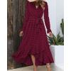 imageBTFBM Long Sleeve Maxi Dresses for Women V Neck Swiss Dot Boho Flowy Slit Cocktail Wedding Guest Dress Fall Clothes 2025Wine Red
