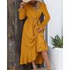imageBTFBM Long Sleeve Maxi Dresses for Women V Neck Swiss Dot Boho Flowy Slit Cocktail Wedding Guest Dress Fall Clothes 2025Yellow