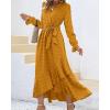imageBTFBM Long Sleeve Maxi Dresses for Women V Neck Swiss Dot Boho Flowy Slit Cocktail Wedding Guest Dress Fall Clothes 2025Yellow