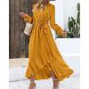 imageBTFBM Long Sleeve Maxi Dresses for Women V Neck Swiss Dot Boho Flowy Slit Cocktail Wedding Guest Dress Fall Clothes 2025Yellow