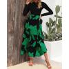 imageBTFBM Womens Floral Maxi Dress Fall Summer Casual Crewneck Long Sleeve Ruffle Flowy Cocktail Wedding Guest DressesBig Floral Green