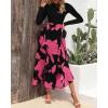 imageBTFBM Womens Floral Maxi Dress Fall Summer Casual Crewneck Long Sleeve Ruffle Flowy Cocktail Wedding Guest DressesBig Floral Rose Red