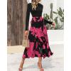 imageBTFBM Womens Floral Maxi Dress Fall Summer Casual Crewneck Long Sleeve Ruffle Flowy Cocktail Wedding Guest DressesBig Floral Rose Red