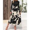 imageBTFBM Womens Floral Maxi Dress Fall Summer Casual Crewneck Long Sleeve Ruffle Flowy Cocktail Wedding Guest DressesWhite Floral Black