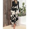 imageBTFBM Womens Floral Maxi Dress Fall Summer Casual Crewneck Long Sleeve Ruffle Flowy Cocktail Wedding Guest DressesWhite Floral Black