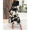 imageBTFBM Womens Floral Maxi Dress Fall Summer Casual Crewneck Long Sleeve Ruffle Flowy Cocktail Wedding Guest DressesWhite Floral Black