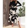imageBTFBM Womens Floral Maxi Dress Fall Summer Casual Crewneck Long Sleeve Ruffle Flowy Cocktail Wedding Guest DressesWhite Floral Black
