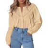 imageBTFBM Blouses for Women Dressy Casual Fall Clothes 2025 Long Sleeve Tops Lace Flowy Babydoll Button Down ShirtsApricot
