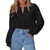 imageBTFBM Blouses for Women Dressy Casual Fall Clothes 2025 Long Sleeve Tops Lace Flowy Babydoll Button Down ShirtsBlack