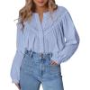imageBTFBM Blouses for Women Dressy Casual Fall Clothes 2025 Long Sleeve Tops Lace Flowy Babydoll Button Down ShirtsLight Blue
