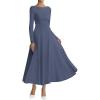 imageBTFBM Fall Dresses for Women 2025 Trendy Boat Neck Long Sleeve A Line Flowy Knit Loose Casual Elegant Party Maxi DressDusty Blue
