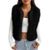 imageBTFBM Faux Fur Vest For Women 2025 Trendy Fall Sleeveless Cropped Fuzzy Jacket Fluffy Winter Coats Furry Vests OuterwearBlack