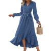 imageBTFBM Long Sleeve Maxi Dresses for Women V Neck Swiss Dot Boho Flowy Slit Cocktail Wedding Guest Dress Fall Clothes 2025Blue