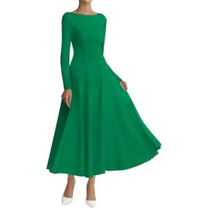 imageBTFBM Fall Dresses for Women 2025 Trendy Boat Neck Long Sleeve A Line Flowy Knit Loose Casual Elegant Party Maxi DressGreen