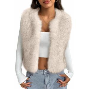 imageBTFBM Faux Fur Vest For Women 2025 Trendy Fall Sleeveless Cropped Fuzzy Jacket Fluffy Winter Coats Furry Vests OuterwearApricot