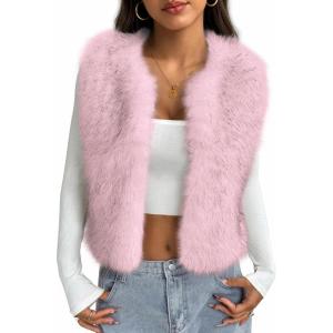imageBTFBM Faux Fur Vest For Women 2025 Trendy Fall Sleeveless Cropped Fuzzy Jacket Fluffy Winter Coats Furry Vests OuterwearPink