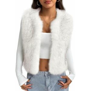 imageBTFBM Faux Fur Vest For Women 2025 Trendy Fall Sleeveless Cropped Fuzzy Jacket Fluffy Winter Coats Furry Vests OuterwearWhite