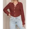 imageBTFBM Long Sleeve Lace Blouses for Women 2025 Spring Dressy Casual Button Down Shirts Date Night Outfit Club Party TopsBrown Red