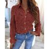 imageBTFBM Long Sleeve Lace Blouses for Women 2025 Spring Dressy Casual Button Down Shirts Date Night Outfit Club Party TopsBrown Red