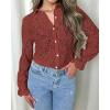 imageBTFBM Long Sleeve Lace Blouses for Women 2025 Spring Dressy Casual Button Down Shirts Date Night Outfit Club Party TopsBrown Red