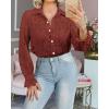 imageBTFBM Long Sleeve Lace Blouses for Women 2025 Spring Dressy Casual Button Down Shirts Date Night Outfit Club Party TopsBrown Red