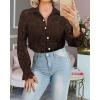 imageBTFBM Long Sleeve Lace Blouses for Women 2025 Spring Dressy Casual Button Down Shirts Date Night Outfit Club Party TopsCoffee
