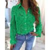 imageBTFBM Long Sleeve Lace Blouses for Women 2025 Spring Dressy Casual Button Down Shirts Date Night Outfit Club Party TopsGreen